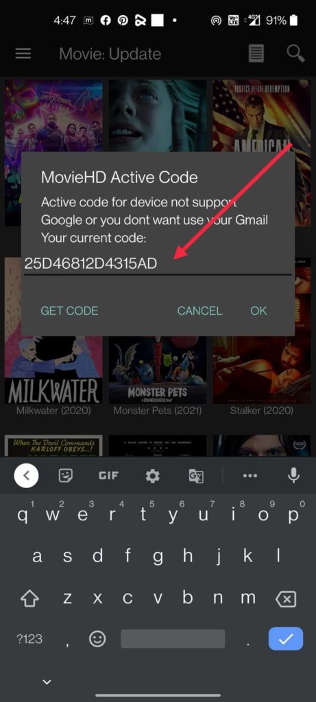 enter movie hd code