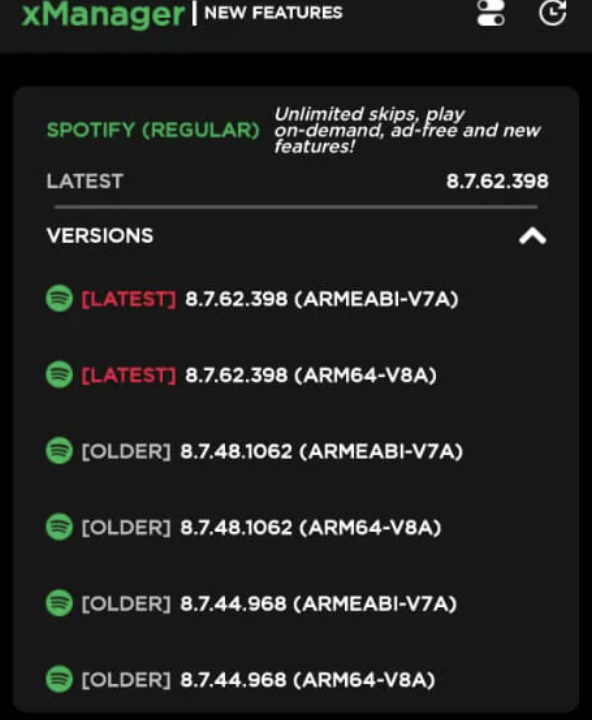 xManager Spotify Latest Releases on Android
