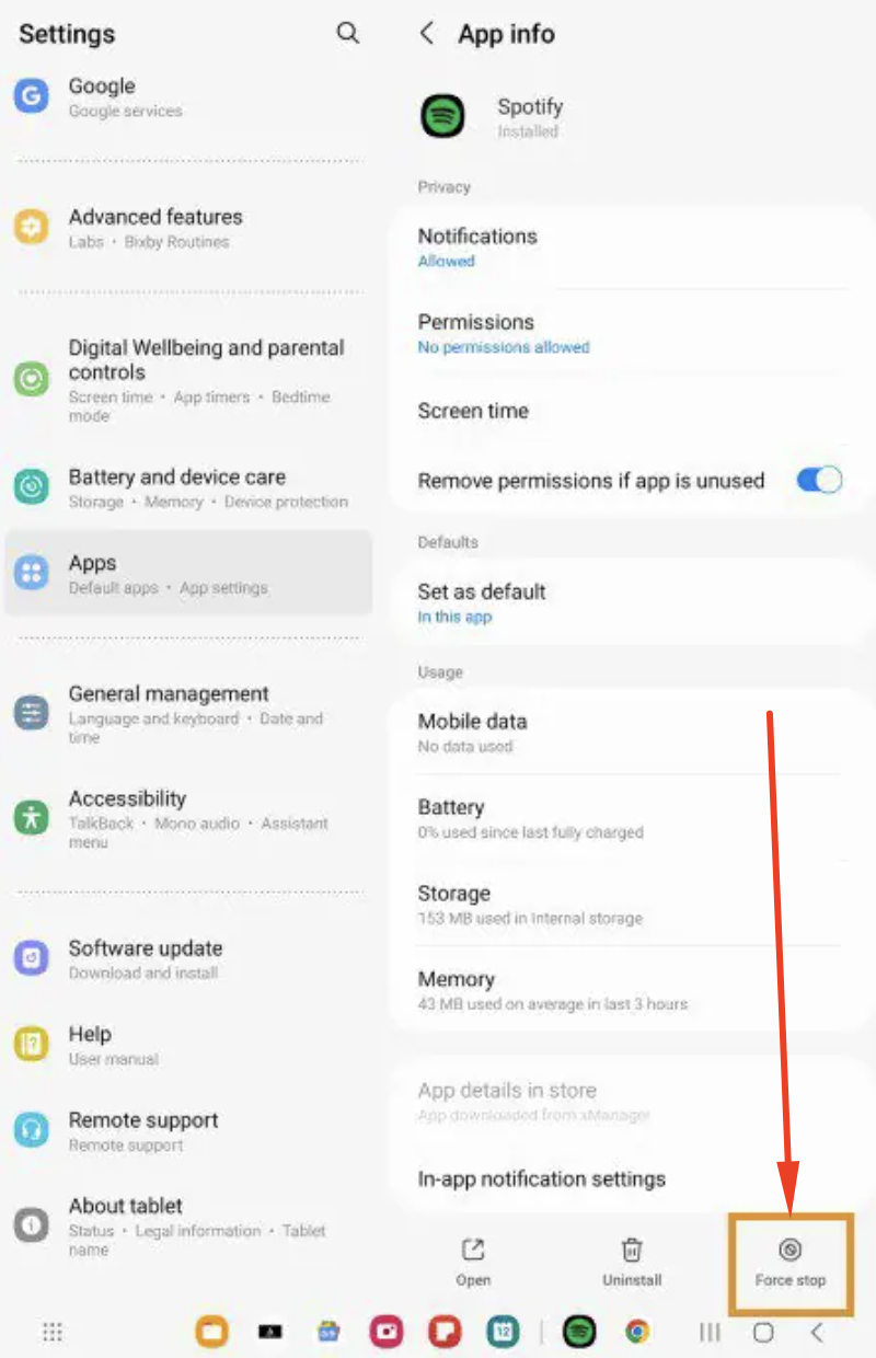 Force Stop of xManager Spotify APK Android